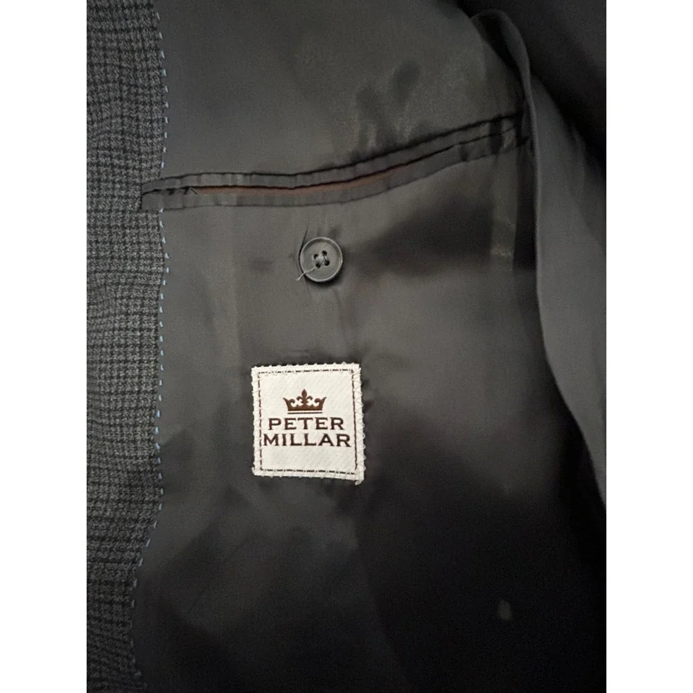 Peter Millar Gray Check Wool 2 Btn Sport Coat Blazer Sz 42R
